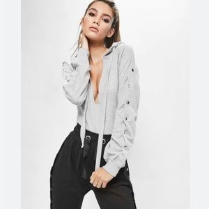 Missguided Londunn Grey Loopback Popper Sleeve Bodysuit Size US 4 NWT